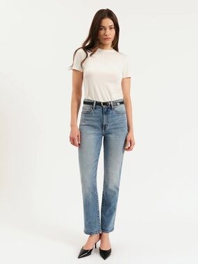 Daze Smarty Pants High-Rise Straight Leg Jeans in Face‎ to Face.
